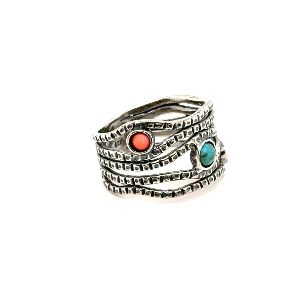 Silpada Sterling Silver Turquoise Coral Multi Band Wrap Ring Size 7 R1970